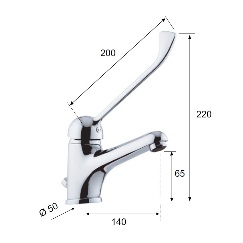 Rubinetto lavabo con bocca lunga e leva clinica remer - serie kiss Remer K14L