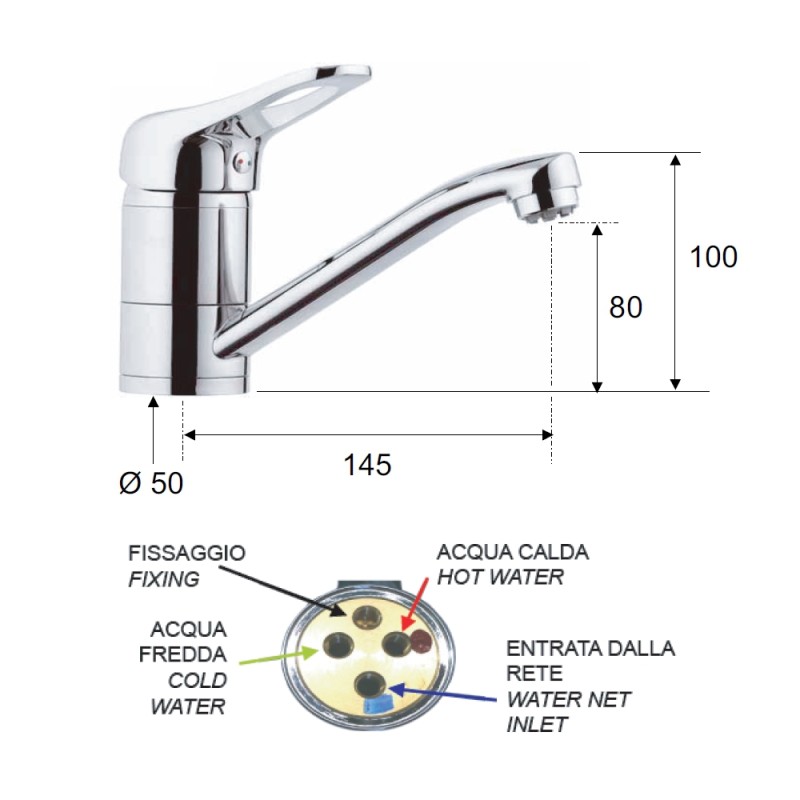 Rubinetto per lavabo o lavello con bocca girevole corta, per bassa pressione - serie kiss Remer K40BPC