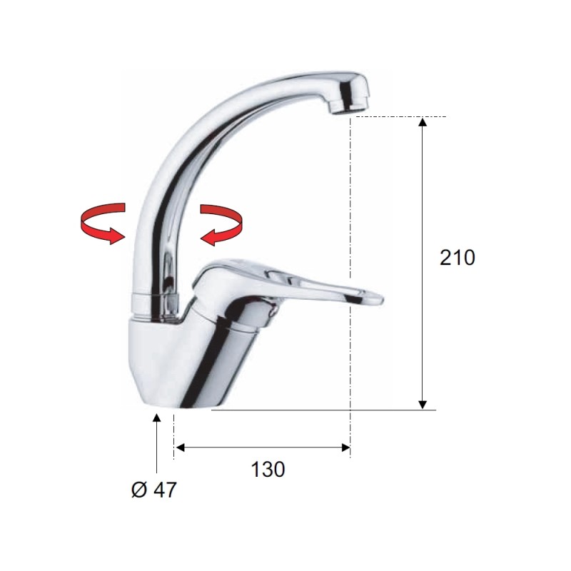 Rubinetto per lavello con bocca alta girevole, modello corto, tipo lusso - serie kiss Remer K42C