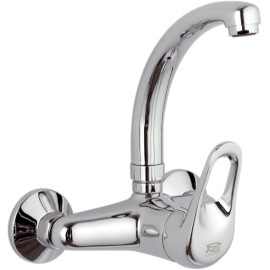 Rubinetto per lavello a muro con leva frontale e bocca alta girevole modello corto - serie kisss Remer K43C