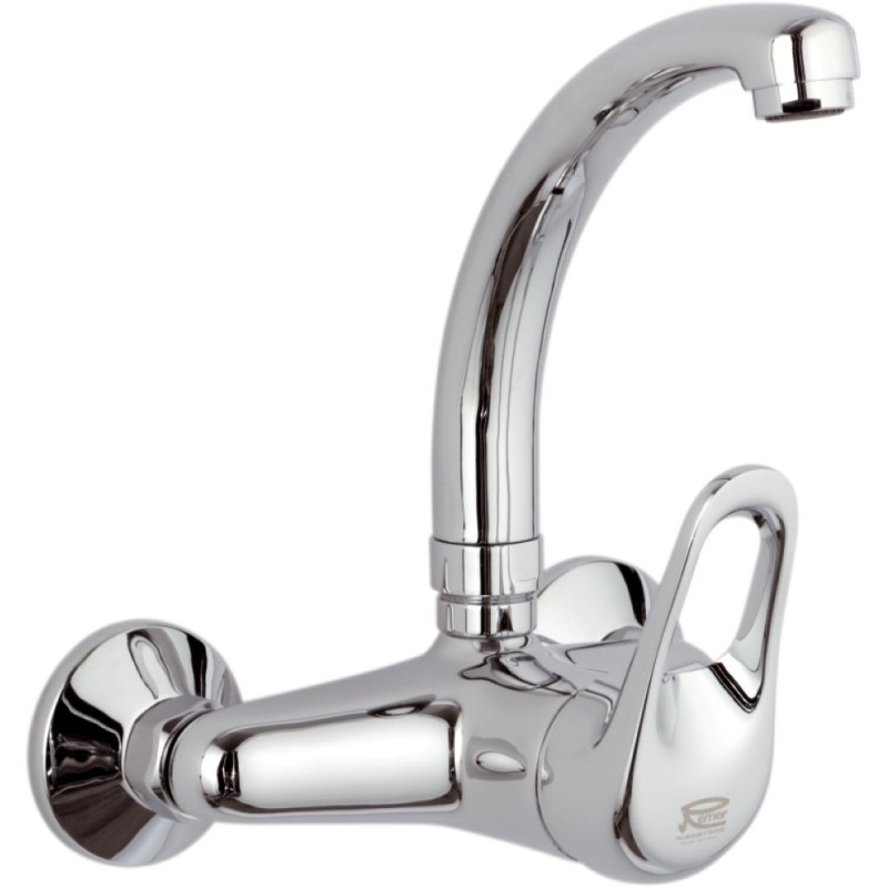 Rubinetto per lavello a muro con leva frontale e bocca alta girevole modello corto - serie kisss Remer K43C