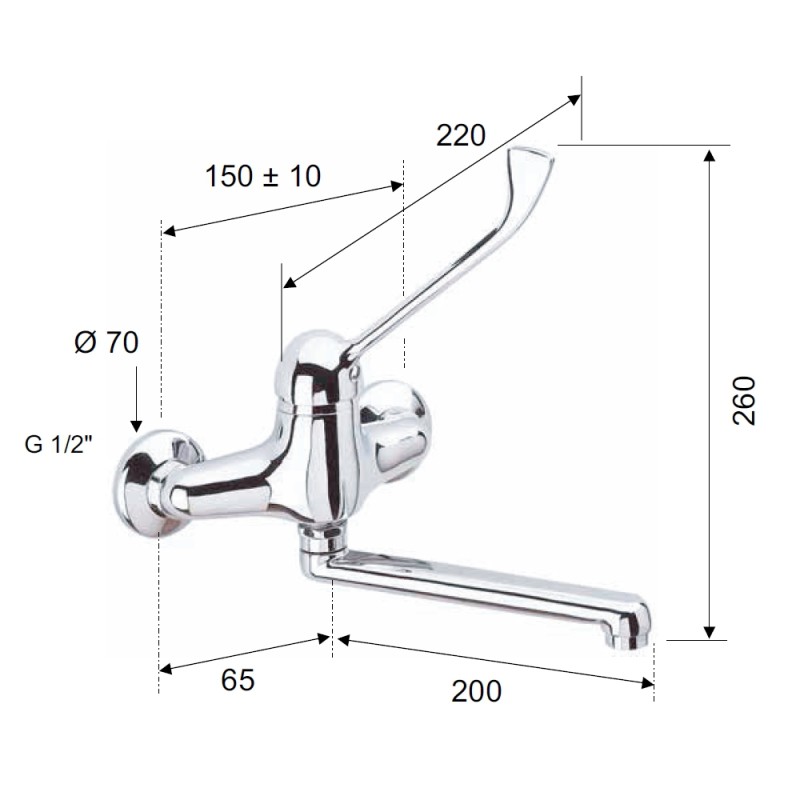 Rubinetto lavello a muro con leva lunga - serie kiss Remer K45