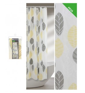Tenda doccia con fantasia foglie grigio e giallo 240 x 200 Feridras 187080