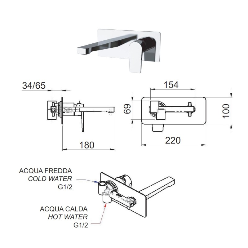 Miscelatore da parete per lavabo serie dream Remer D15