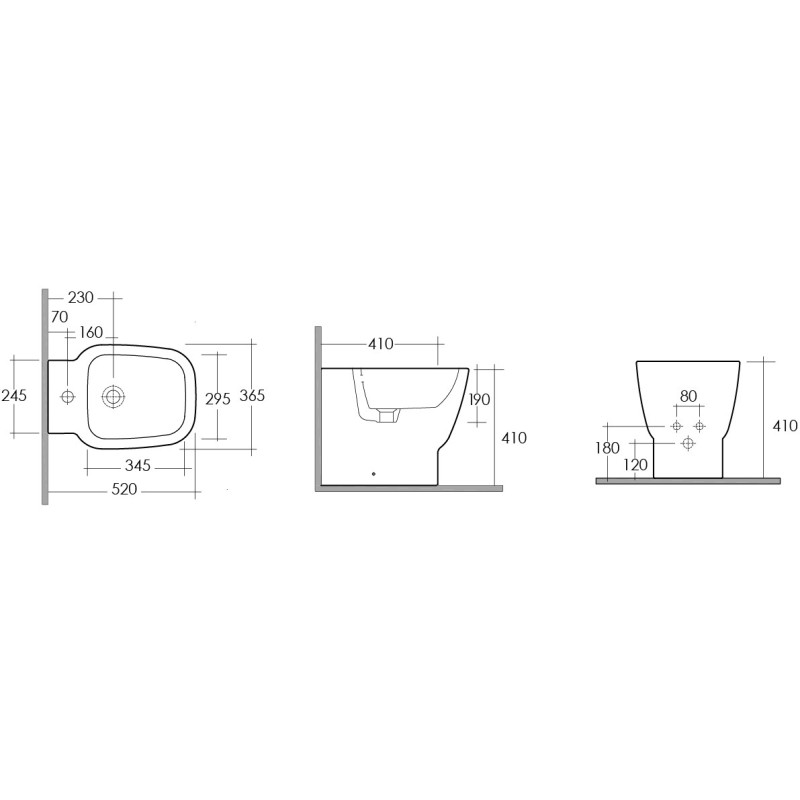 Bidet serie one filo muro color bianco Rak Ceramics 181-L300-R