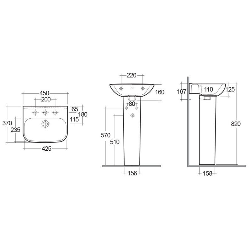 Lavabo sospeso serie origin 65 cm Rak Ceramics 181-O100-65