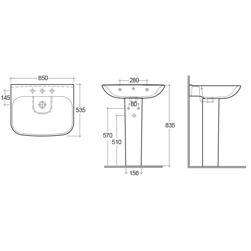 Lavabo sospeso serie origin 65 cm Rak Ceramics 181-O100-65