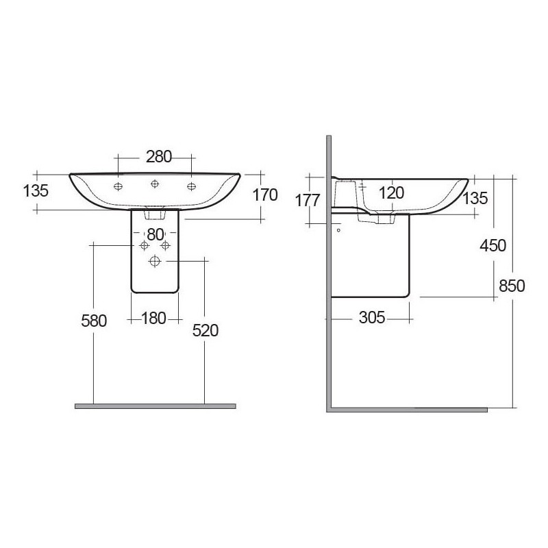 Semicolonna lavabo serie origin Rak Ceramics 181-O210