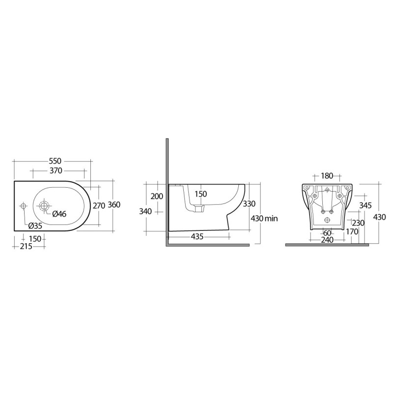 Bidet sospeso tonique con fissaggi nascosti Rak Ceramics 181-Q312-R