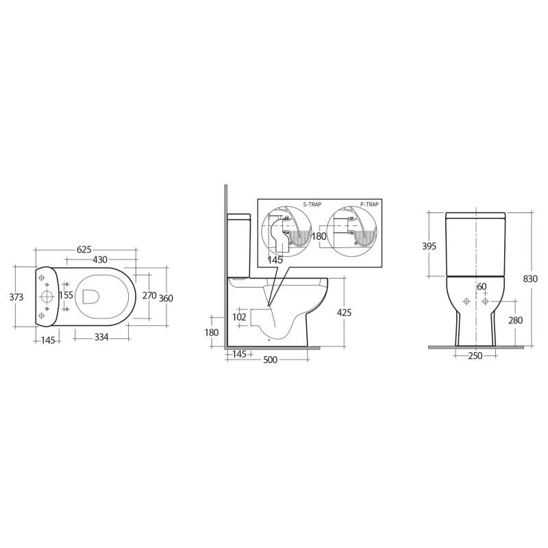 Vaso monoblocco filo muro tonique Rak Ceramics 181-Q420