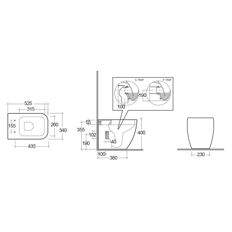 Vaso metropolitan filo muro rimless universale Rak Ceramics 182-H401