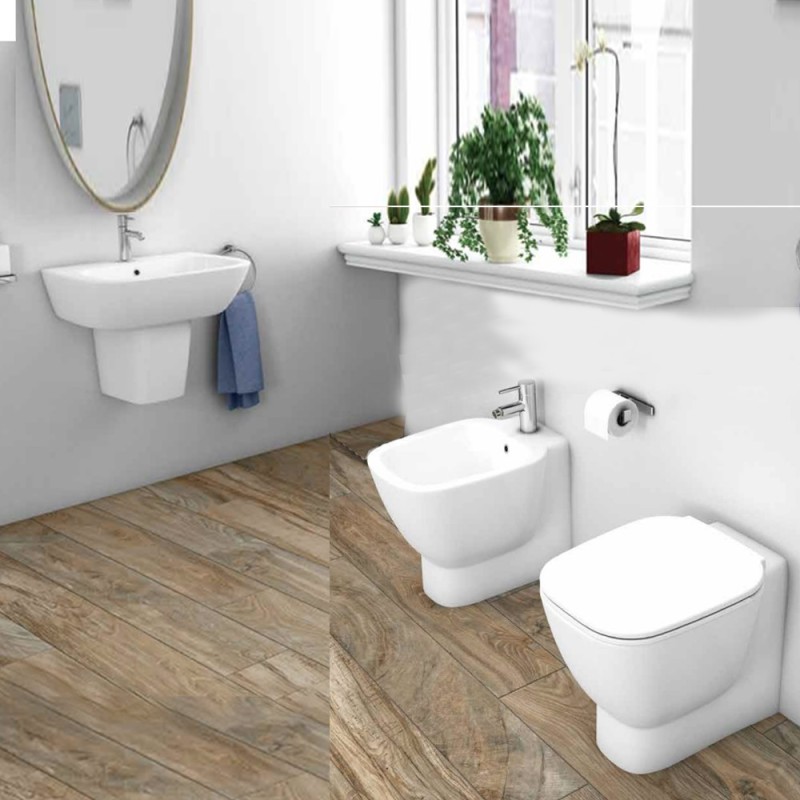 Set sanitari filo muro a terra con lavabo da 60 cm - Serie One Rak Ceramics wblonefm Set sanitari filo muro a terra con lavabo da 60 cm - Serie One Rak Ceramics wblonefm