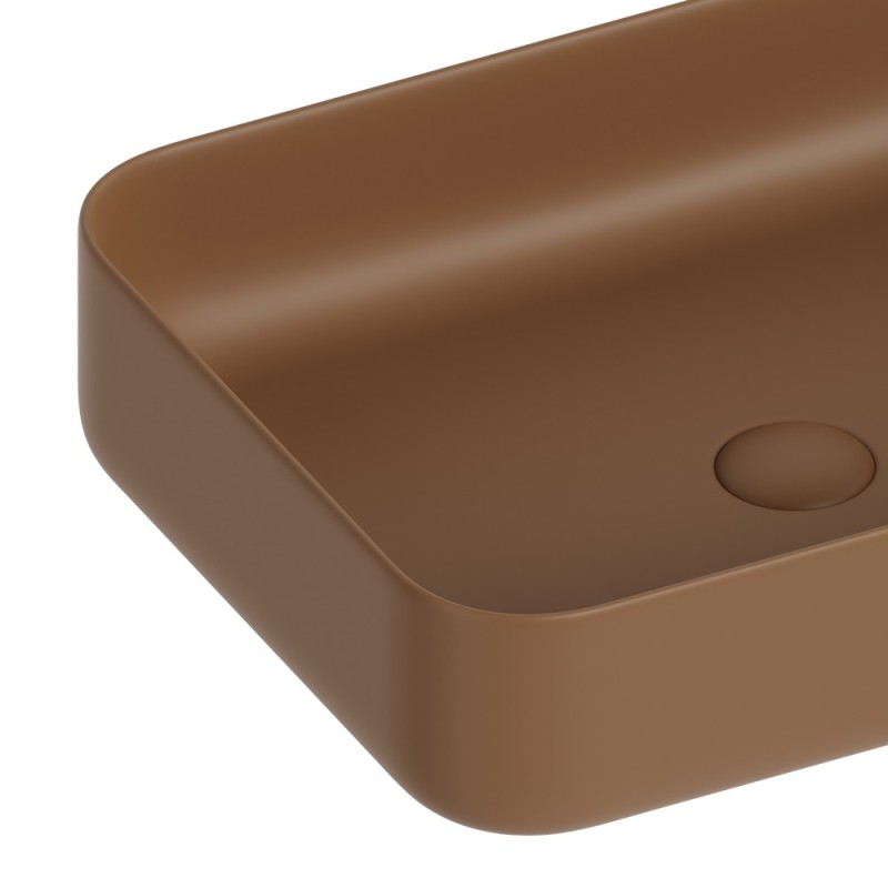 Lavabo d'appoggio rettangolare in ceramica da 50x40 cm marrone - Serie Nature Idrobric SCACER0833TR