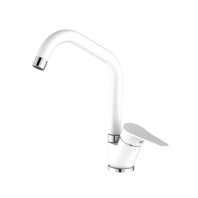 Miscelatore lavello bocca alta bianco opaco con risparmio acqua – Serie Allen Idrobric SCARUB1076BI