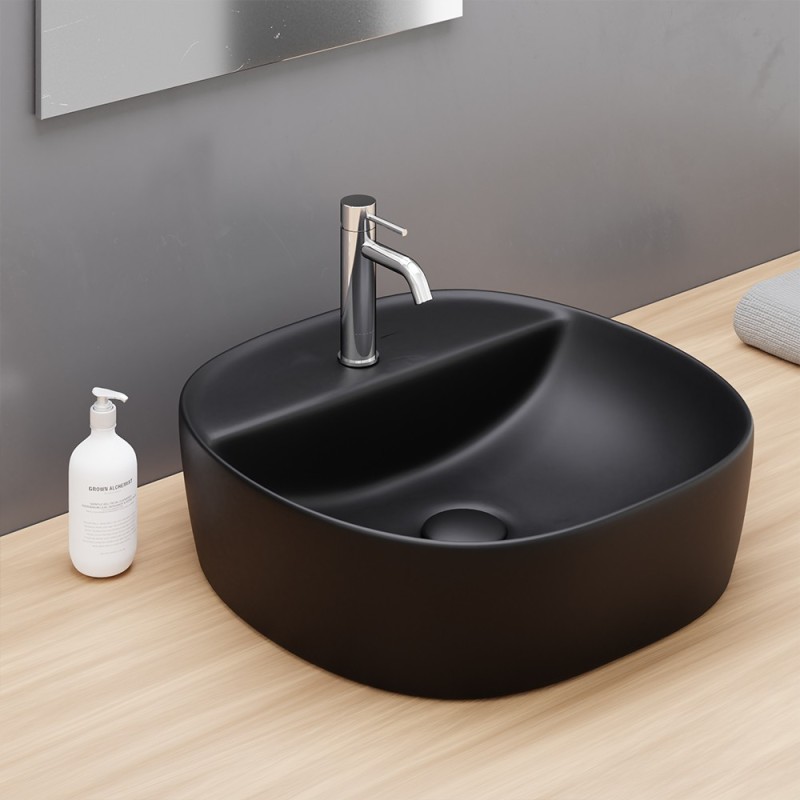 Lavabo d'appoggio nero in ceramica da 40x40 cm - Serie Nature Idrobric SCACER0839NE