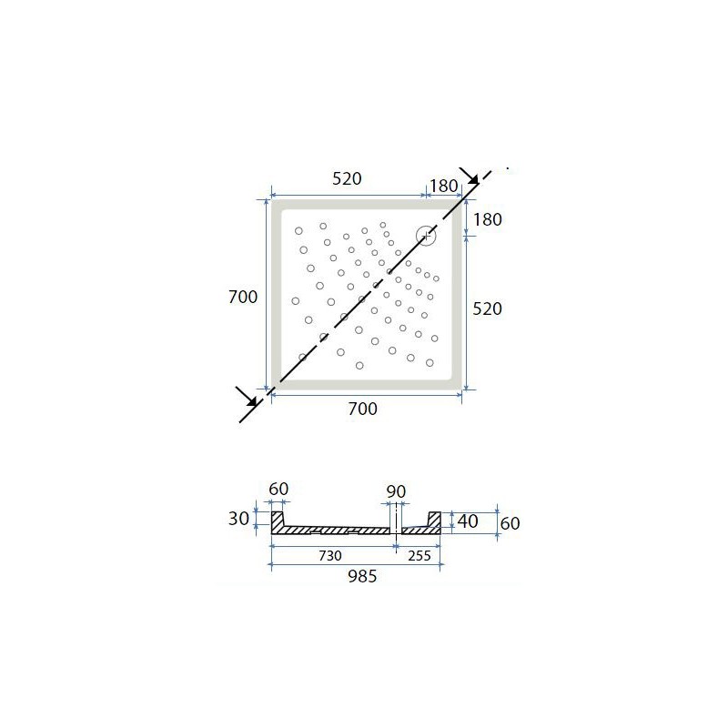 Piatto doccia 80x80 cm h6 quadrato in ceramica dianhydro DH 179-D6100-80