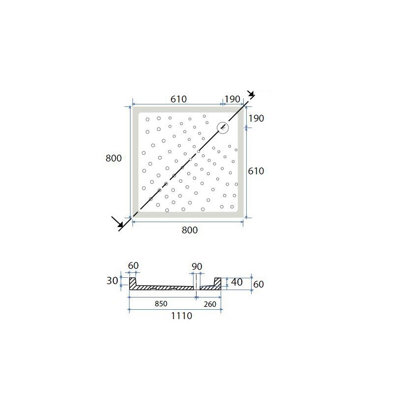 Piatto doccia 90x90 cm h6 quadrato in ceramica dianhydro DH 179-D6100-90