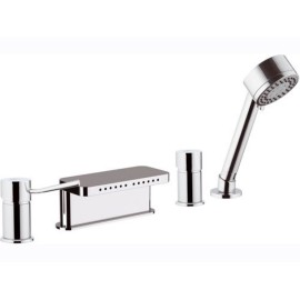 Rubinetto bordo vascacon deviatore, bocca con effetto multigetto e doccetta - serie minimal Remer N06