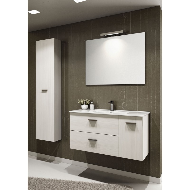 Mobile bagno sospeso serie betty con lavabo e specchio 90 cm larice bianco DH 142-PB20090-LB