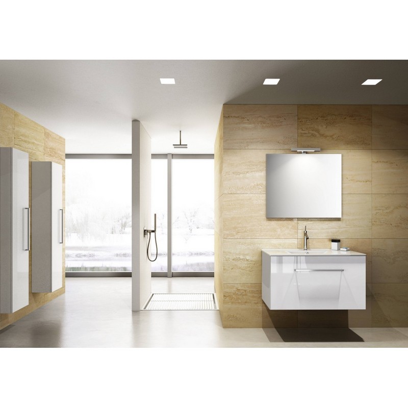 Mobile bagno sospeso bianco lucido serie Kio con lavabo e specchio cm. 90 DH 142-PK20090-BL
