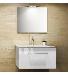 Mobile bagno sospeso bianco lucido serie Kio con lavabo e specchio cm. 90 Dh 142-PK20090-BL