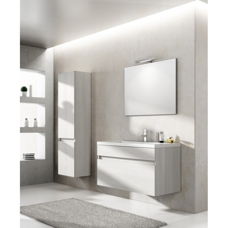 Mobile bagno sospeso perseo larice bianco con lavabo e specchio 90 cm DH 142-PP20090-LB