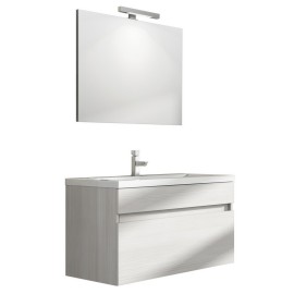 Mobile bagno sospeso perseo larice bianco con lavabo e specchio 90 cm DH 142-PP20090-LB
