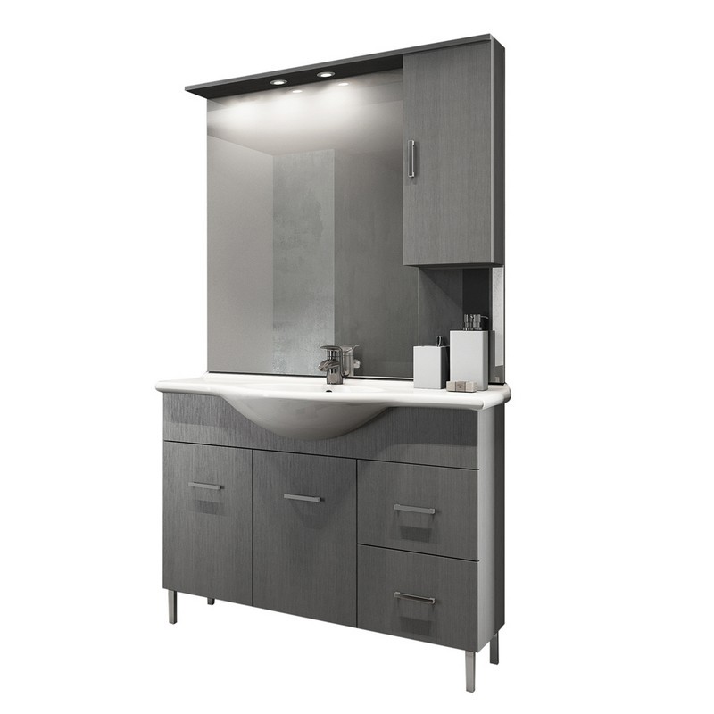 Mobile bagno venice larice grigio cm 105 con lavabo e specchio DH 142-PV20105-LG