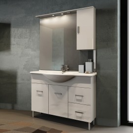 Mobile bagno bianco lucido venice cm 105 con lavabo e specchio DH 142-PV20105-BL