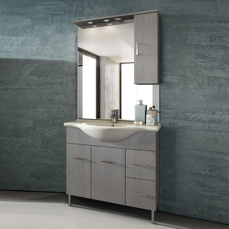 Mobile bagno venice larice grigio cm 85 con lavabo e specchio DH 142-PV20085-LG