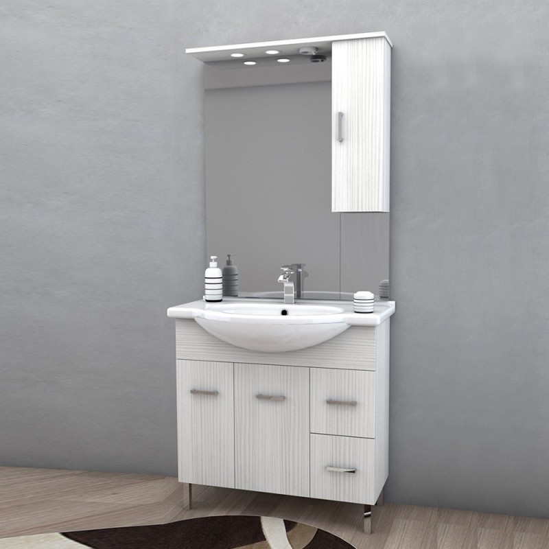 Mobile bagno venice larice bianco cm 85 con lavabo e specchio DH 142-PV20085-LB