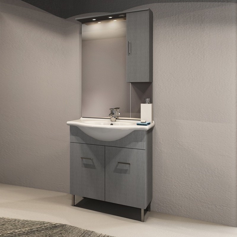 Mobile bagno venice larice grigio cm 75 con lavabo e specchio DH 142-PV20075-LG