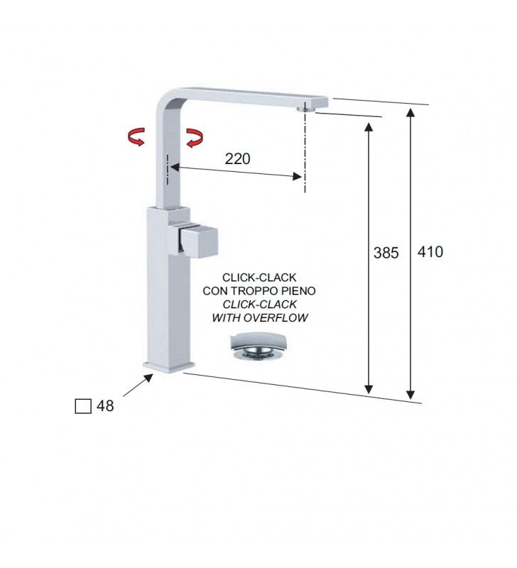 Miscelatore lavabo alto remer design quadrato con canna lunga sq3 Remer S10GLXL3