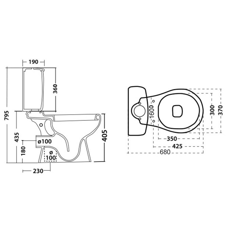 Vaso per monoblocco felce con scarico a pavimento LINPH 180-F420-P