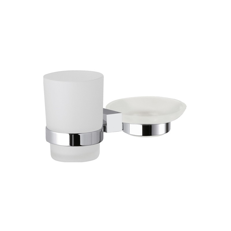 Supporto da muro doppio con portasapone e portabicchiere - serie sq Remer SQ17