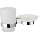 Supporto da muro doppio con portasapone e portabicchiere - serie sq Remer SQ17