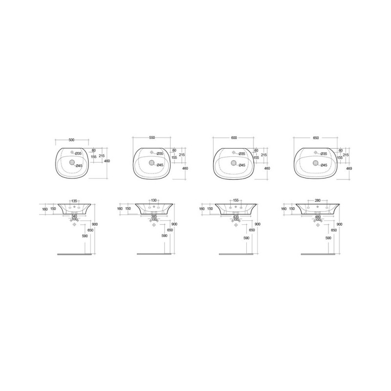 Lavabo sensation 65cm Rak Ceramics 182-U100-65 Lavabo sensation 65cm Rak Ceramics 182-U100-65