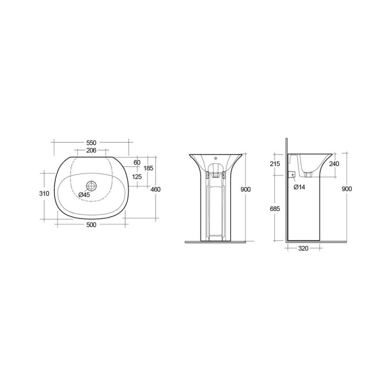 Lavabo autoportante sensation senza foro rubinetto Rak Ceramics 182-U113