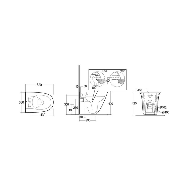 Vaso filo muro sensation rimless da 52 cm Rak Ceramics 182-U450 Vaso filo muro sensation rimless da 52 cm Rak Ceramics 182-U450