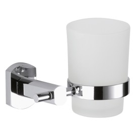 Portabicchiere da muro in vetro sabbiato con supporto cromato - serie forma Remer FR15