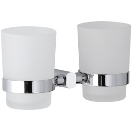 Portabicchiere da muro doppio in vetro sabbiato con supporto cromato - serie forma Remer FR16