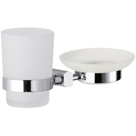 Supporto da muro doppio completo di bicchiere e portasapone - serie forma Remer FR17