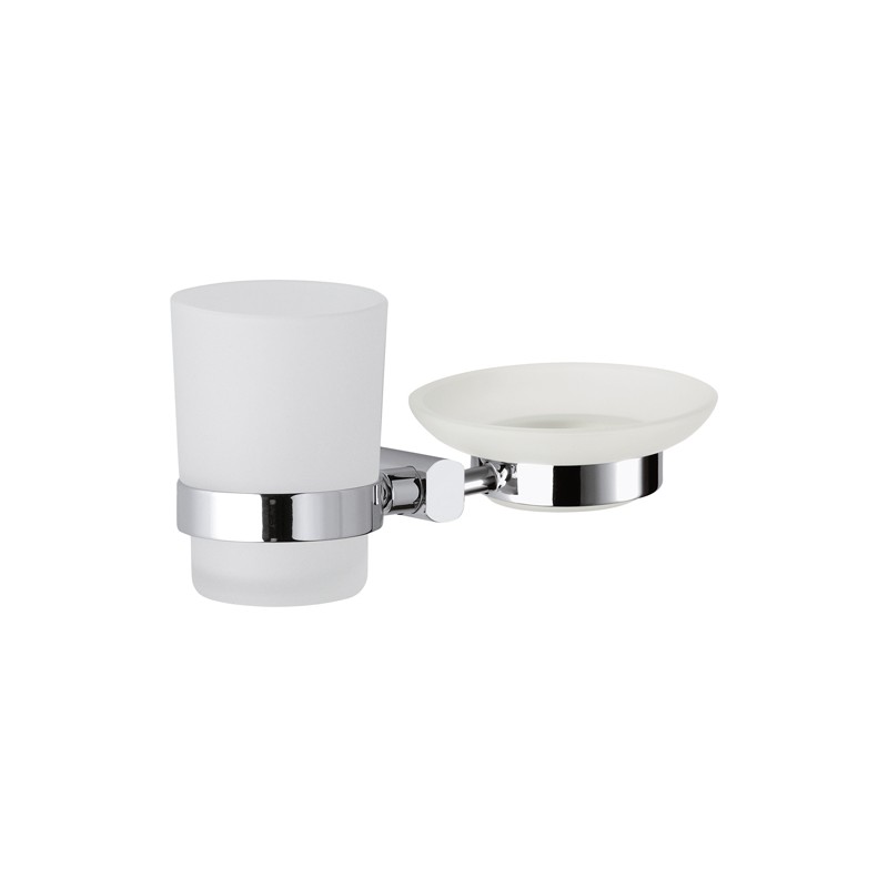 Supporto da muro doppio completo di bicchiere e portasapone - serie forma Remer FR17