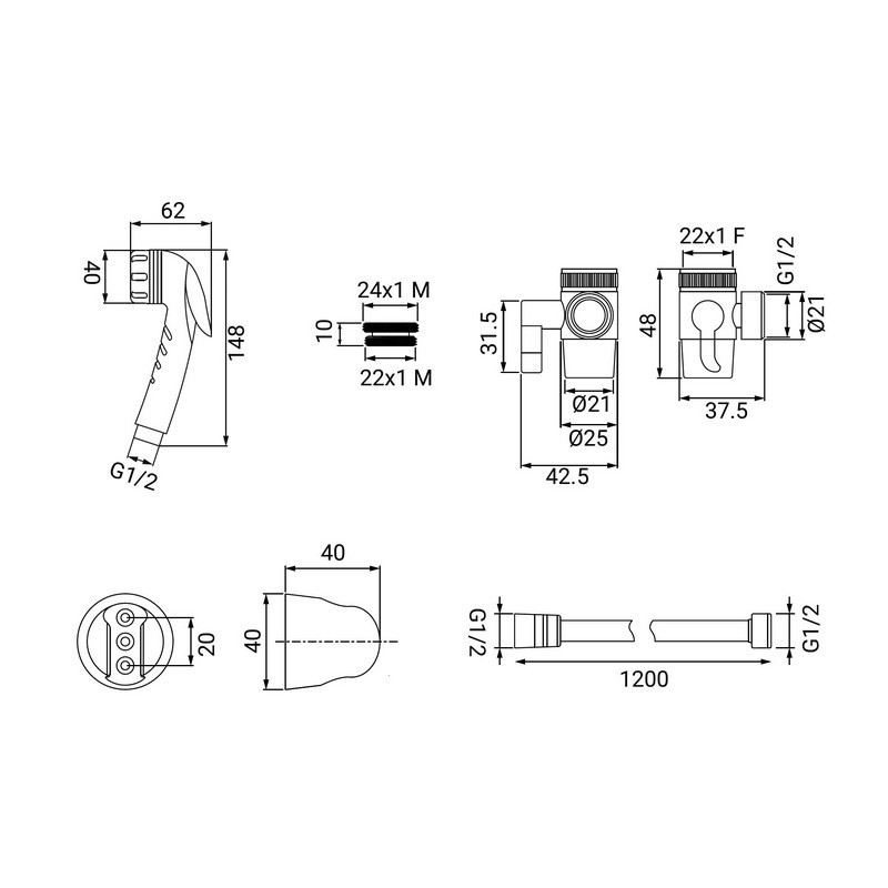 Doccetta per lavabo o bidet a 1 getto con deviatore e aeratore - serie Jenny Idrobric BLIDUP0059PU
