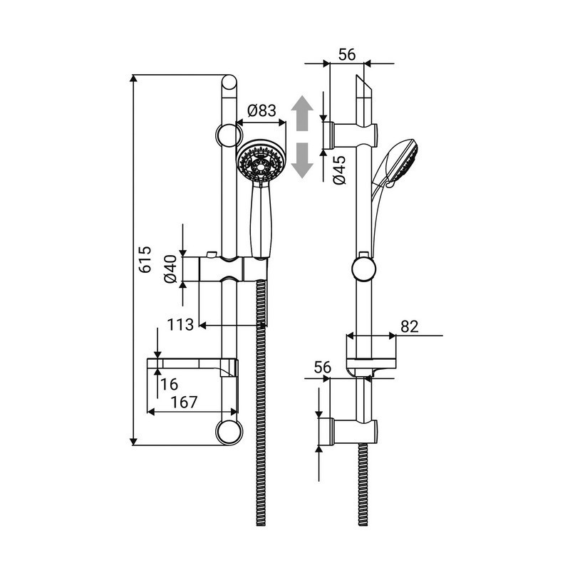 Saliscendi serie tango a 5 getti, cromato Idrobric BLISAL0046CR
