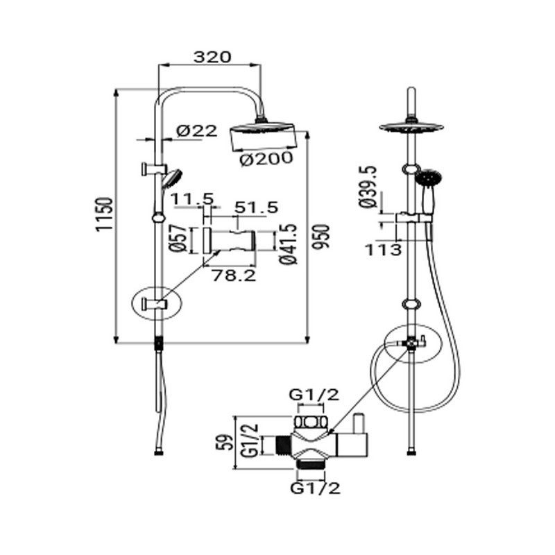 Colonna doccia serie airone cromata con soffione 20 cm in abs e doccetta 5 funzioni Idrobric SCACOL0085CR