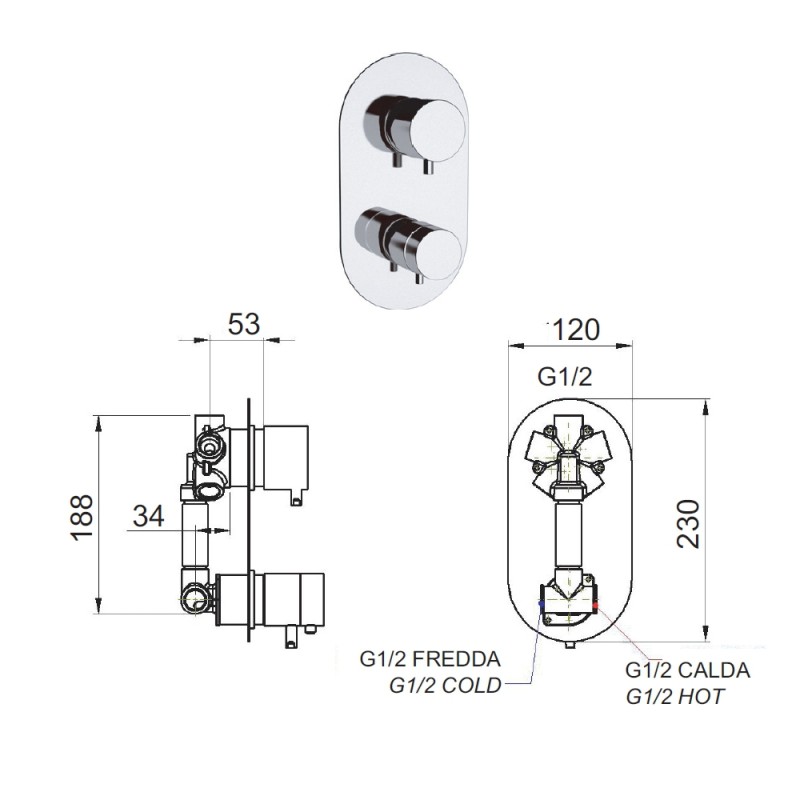 Miscelatore termostatico doccia con deviatore 5 posizioni - serie minimal thermo Remer NT95