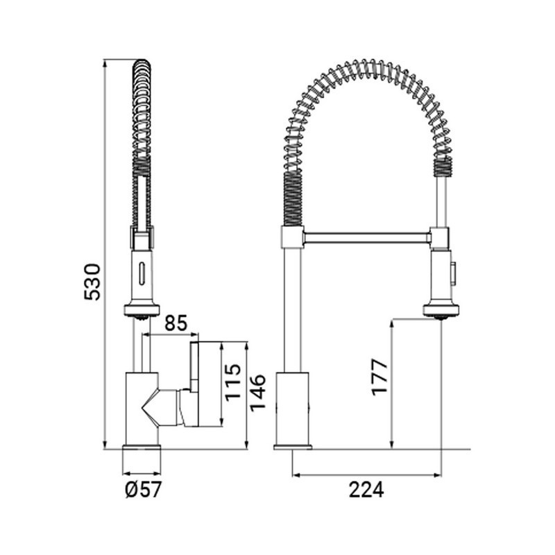 Miscelatore per lavello con bocca alta a molla, provvisto di doccetta a 2 getti con attacco magnetico, serie denver Idrobric ...