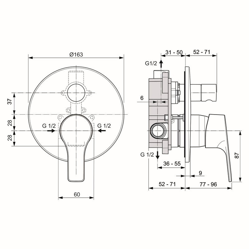 Rubinetto incasso doccia con deviatore Ideal Standard cromato - Serie Idealstream Ideal Standard SCARUB0984CR