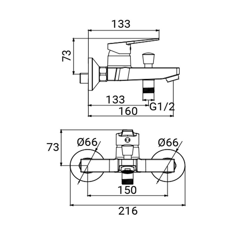 Rubinetto vasca cromato con leva in metallo - Serie Hellis Idrobric SCARUB1016CR